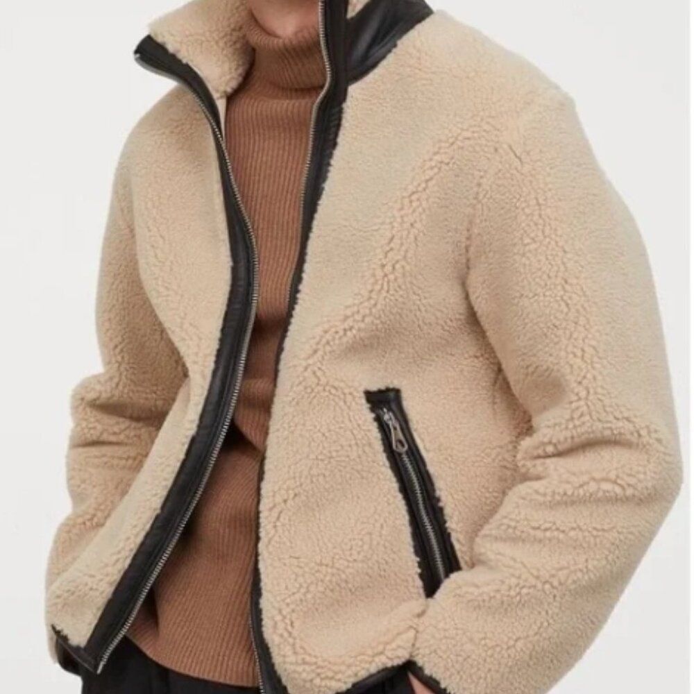 H&M Sherpa Jacket with Faux Leather Trim Unisex in Size XL